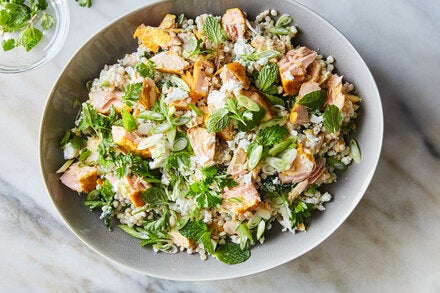 Salmon and Couscous Salad With Cucumber-Feta Dressing