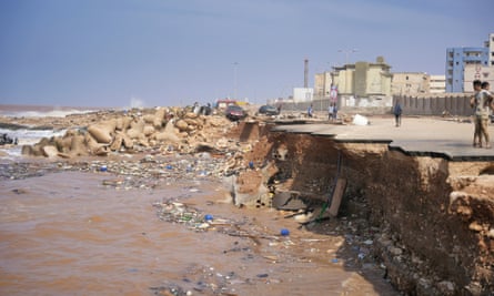 A coastal road in Derna collapsed after heavy flooding